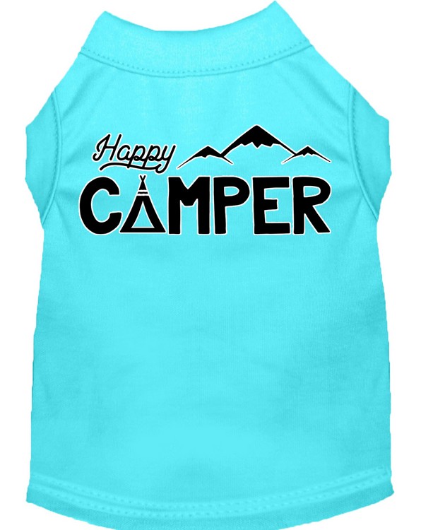 Happy Camper Screen Print Dog Shirt Aqua XS